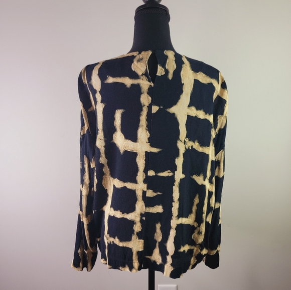 SOLD-Zara Women's Blouse Black and Tan Print Long Sleeve sz M - Picture 3 of 4